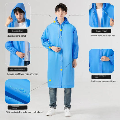 Women Waterproof Long Raincoat Waterproof Hooded EVA Rain Jacket Man Poncho Out image 7