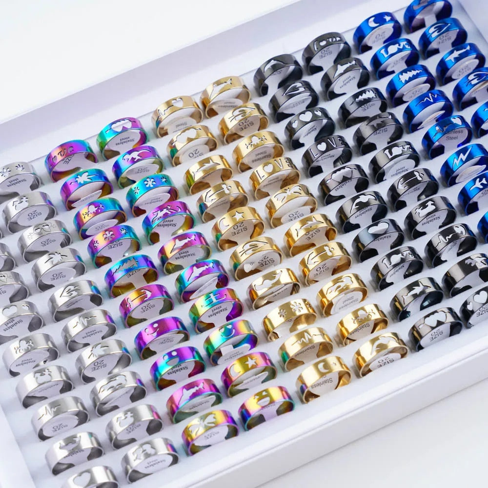 20Pcs/Lot Fashion Mix Style Hollow Stripe Punk Spikes Stainless Steel Rings Jew image 1