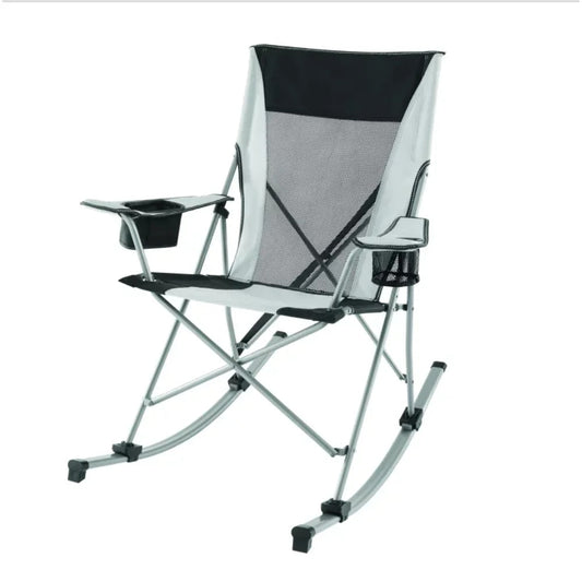 Tension 2 in 1 Mesh Rocking Camp Chair, Gray and Black, Detachable Rockers, Adu
