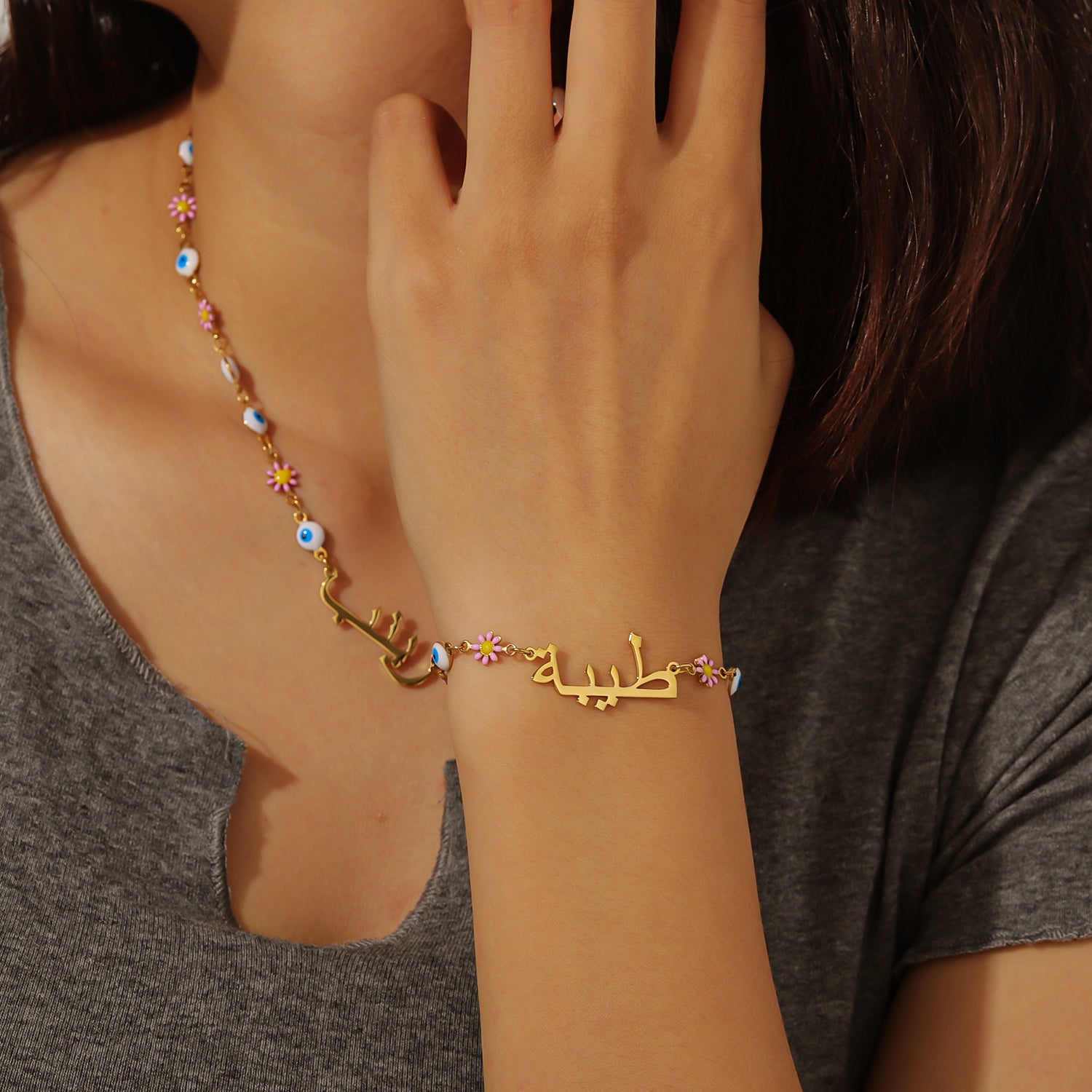 Arabian Devil Eyes Set | Muslim Customizable 18k Stainless Steel Tri-Color Opti image 6