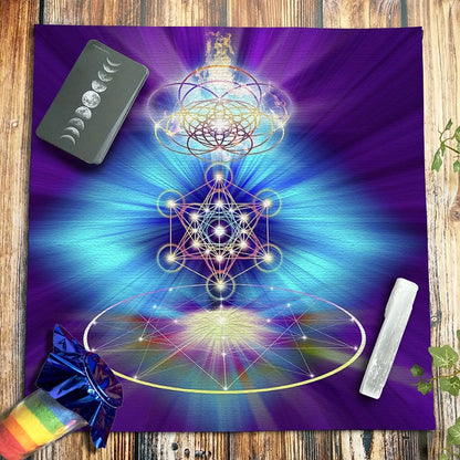 Pendulum Tarot Tablecloth Metatron Cube Crystal Grid Astrology Divination Hexag image 1