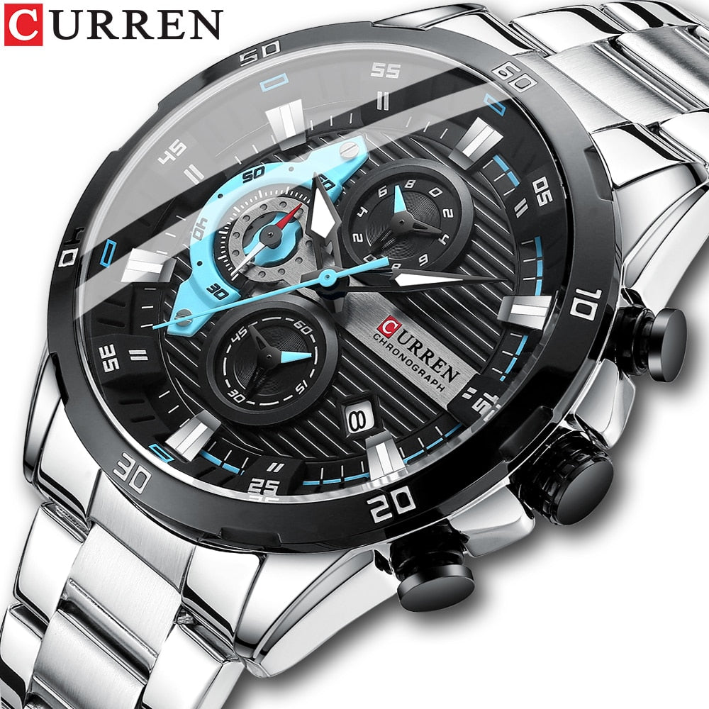 CURREN Stainless Steel Watches for Mens Creative Fashion Luminous Dial with Chr image 0