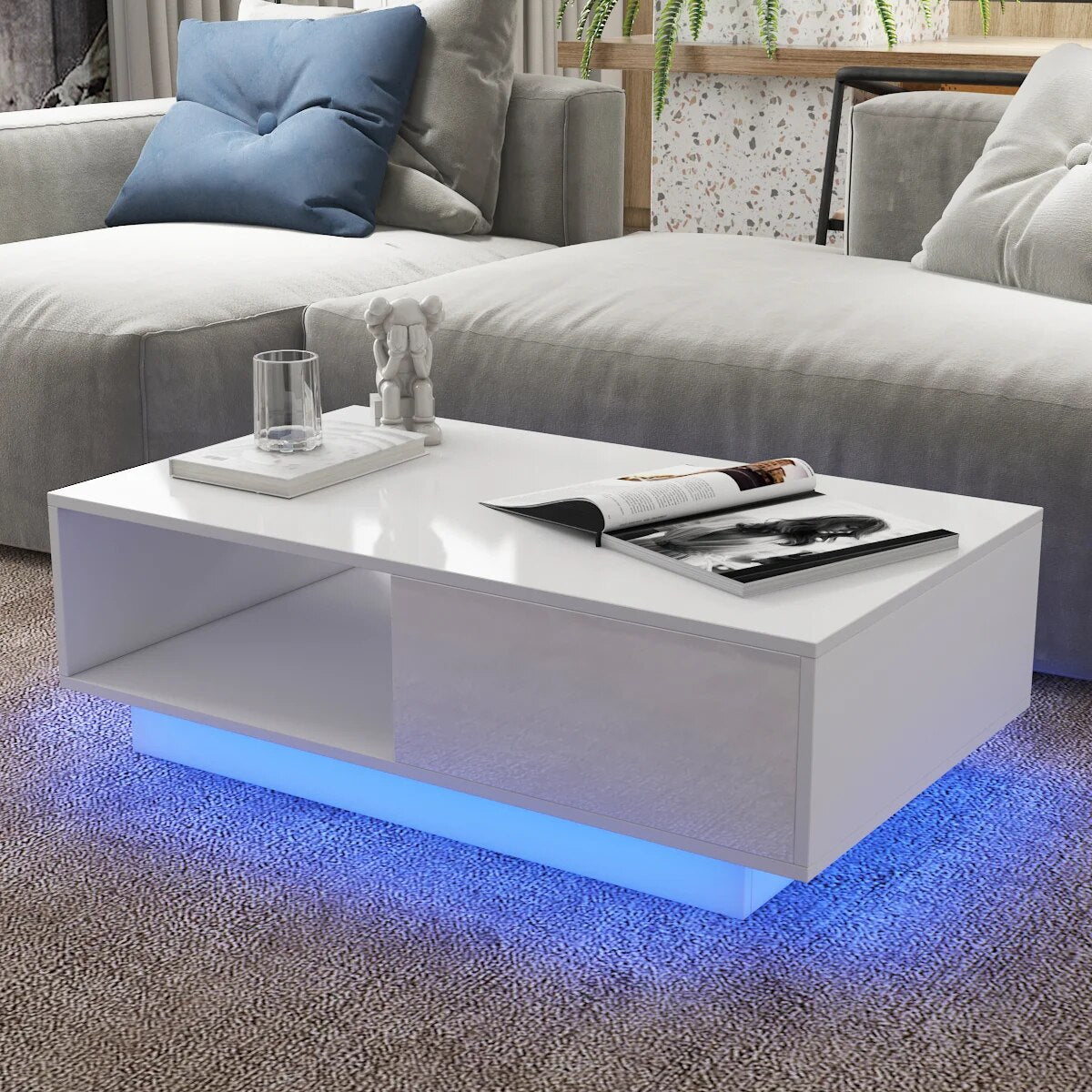 High Gloss Coffee Tables RGB LED End Table Nordic Modern Side Table Living Room image 1