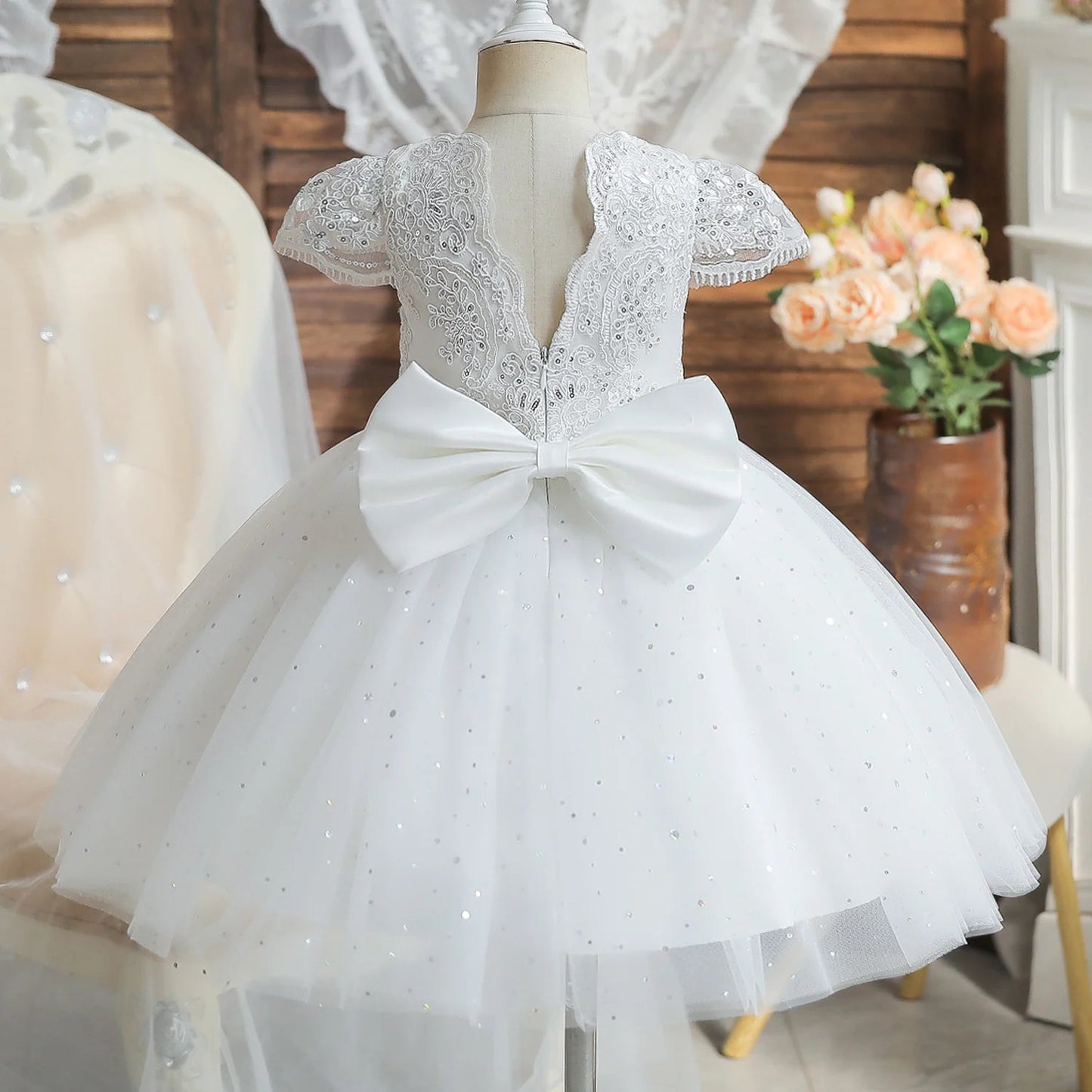 Baby Girls White Baptism Dress with Flower Embroidery - Suitable for Birthday, W image 5