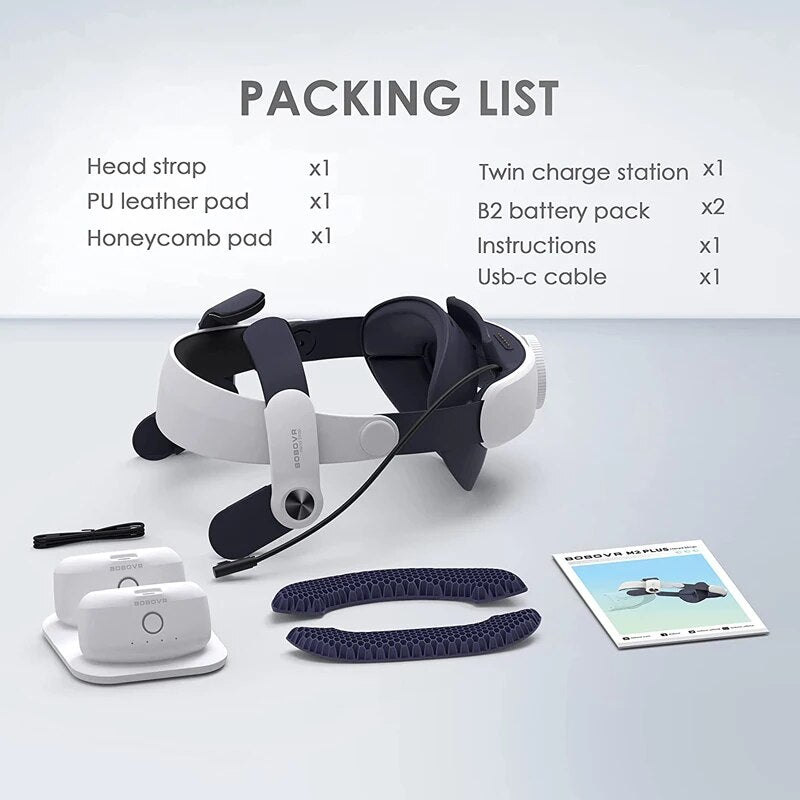BOBOVR M2 Plus Head Strap Twin Battery Combo Compatible with Meta Quest 2 VR Po image 0