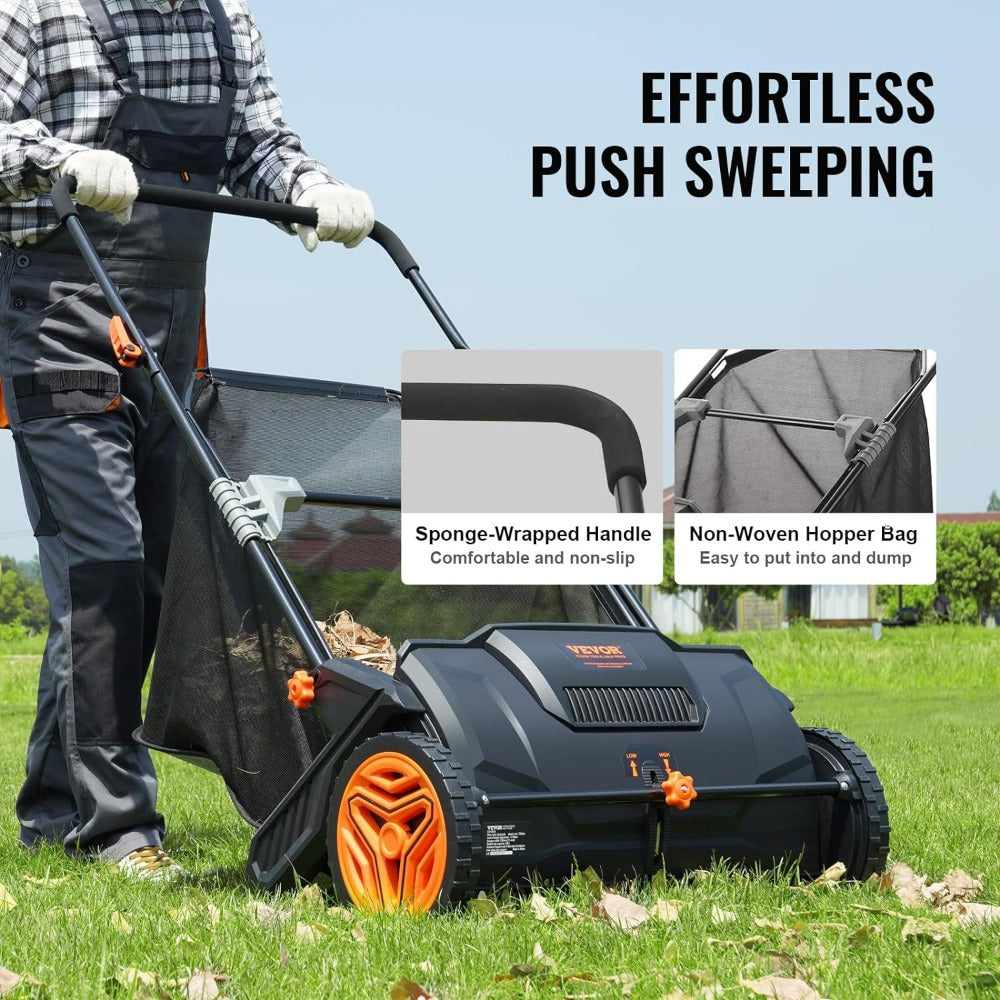 Push Lawn Sweeper, 21-" Leaf & Grass Collector, Strong Rubber Wheels & Heavy image 4