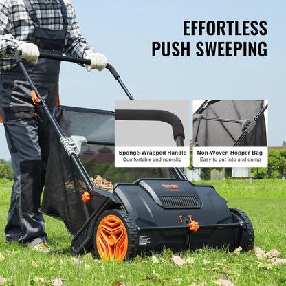 Push Lawn Sweeper, 21-" Leaf & Grass Collector, Strong Rubber Wheels & Heavy image 4