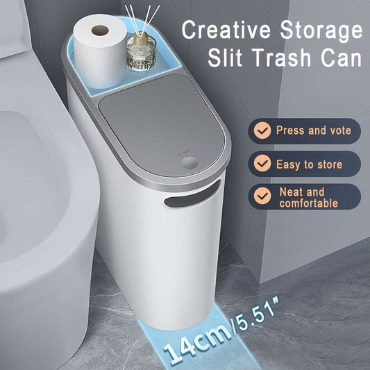2/1 Pack Bathroom Trash Can, Small and Durable Plastic Trash Can with Built-in