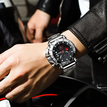CRRJU Watch for Men Top Brand Luxury Big Dial Stainless Steel Waterproof Chrono image 6