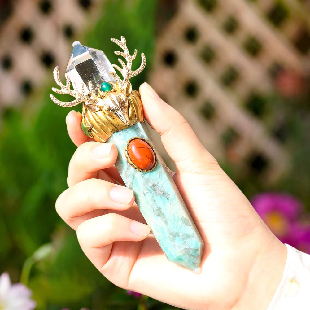 1PC Crystal Scepter Chakra Natural Quartz Crystal Point Magic Wand Stick Wicca image 2