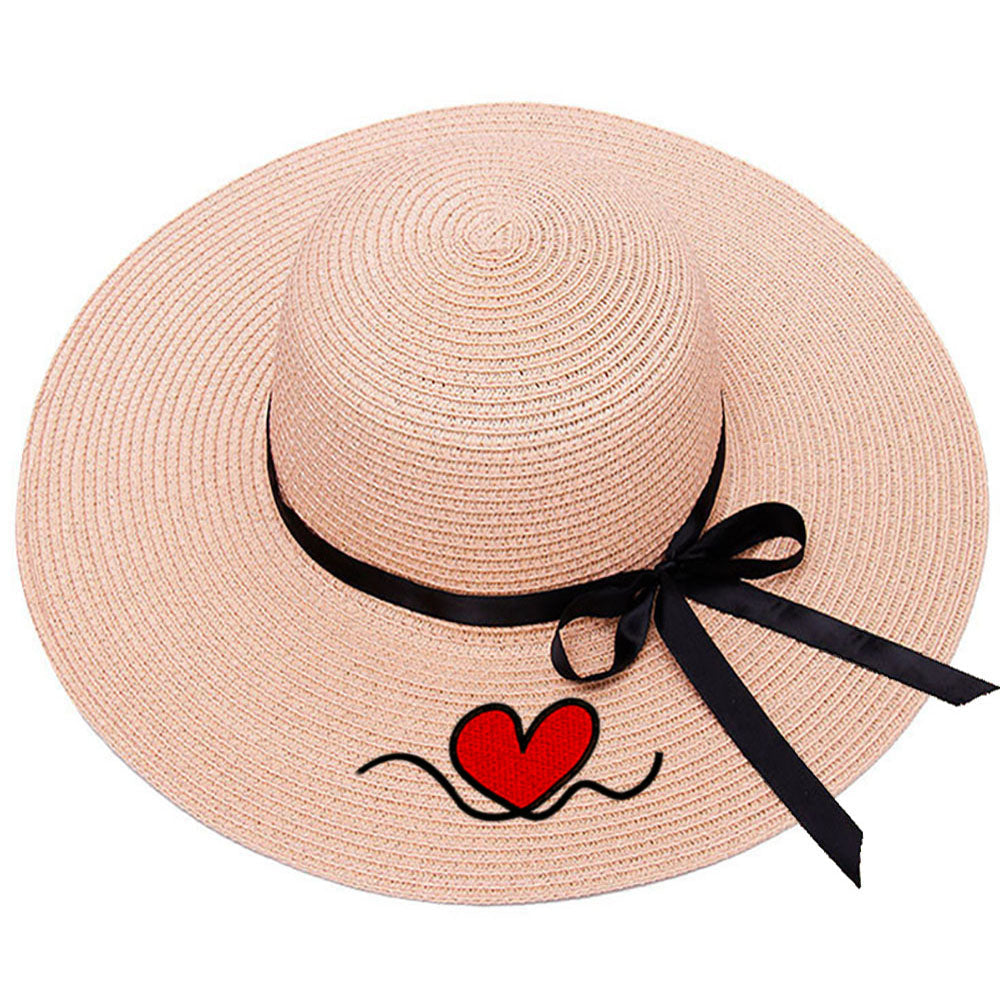 Custom Beach Hats With Name Embroidery Summer Sun Straw Hat for Women's Wide Bri