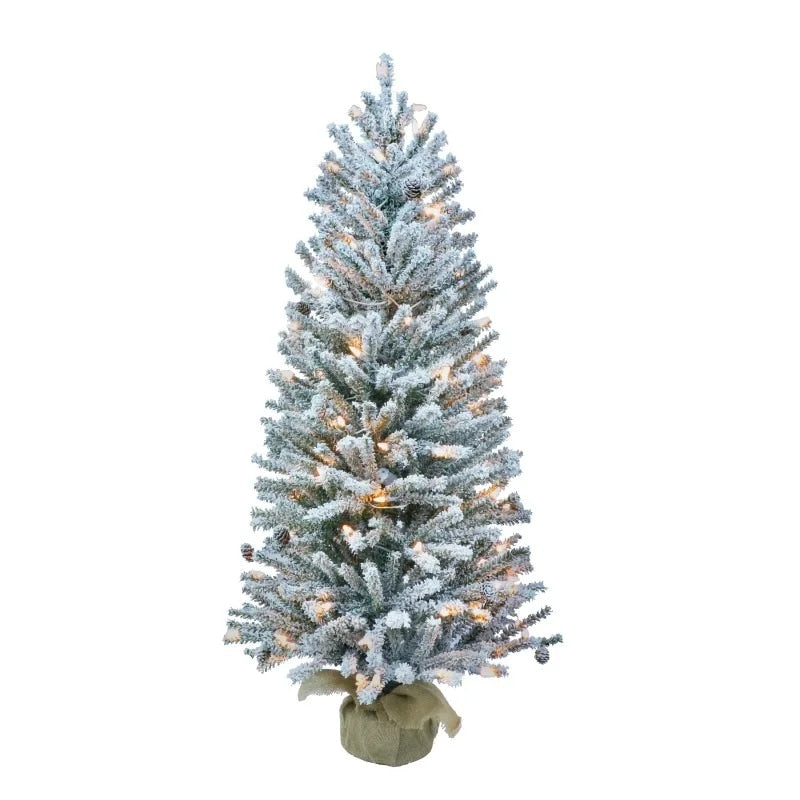 Pre-Lit 3' Flocked Fir Artificial Christmas Tree with Pines Cones and 50 Lights image 2