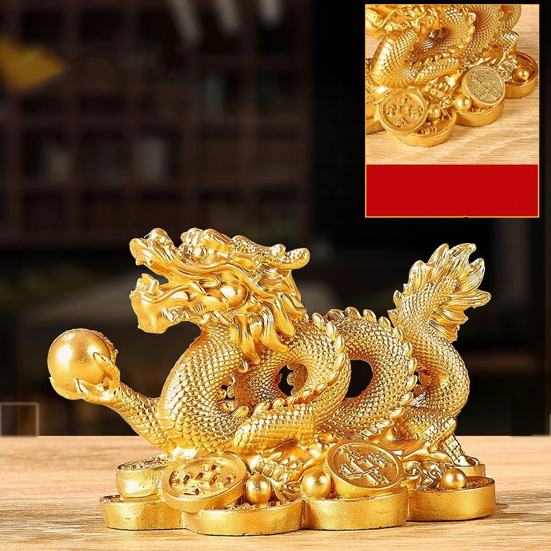 Chinese Auspicious Money Dragon Statuette  Resin Sculpture Feng Shui Decoration image 2