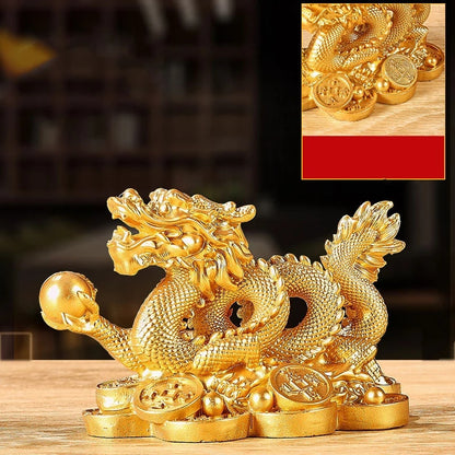Chinese Auspicious Money Dragon Statuette  Resin Sculpture Feng Shui Decoration image 2