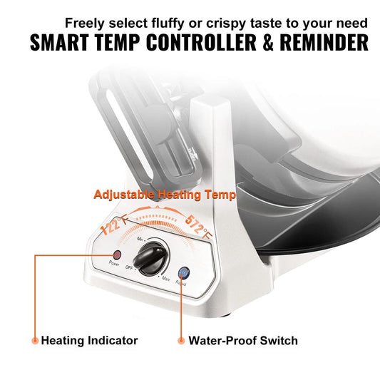 VEVOR 2-Layer Waffle Maker 1400W Round Waffle Iron Non-Stick Waffle Baker Machi