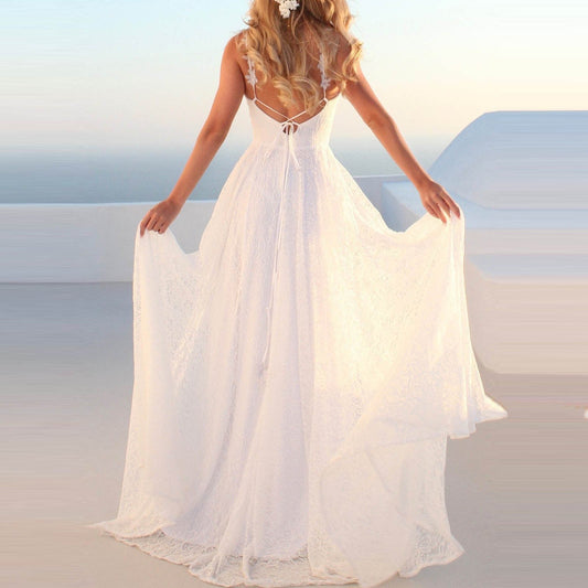 Sleeveless White Lace Dresses Womenpaghetti Strap Bohemian Beach Dresses