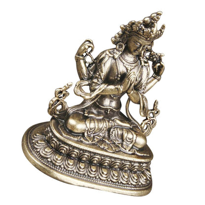 Brass Avalokitesvara Feng Shui Statue Buddhist Decor Zen Kwan Sculpture Chinese image 2