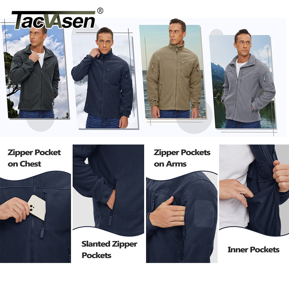TACVASEN Full Zip Up Green Fleece Jacket Thermal Warm Work Coats Men's Zipper Po image 9