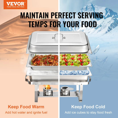 VEVOR 8QT 2 Pack ChaFolding Dish Buffet Set Stainless Chafer w/ 2 Full & 4 Half Si
