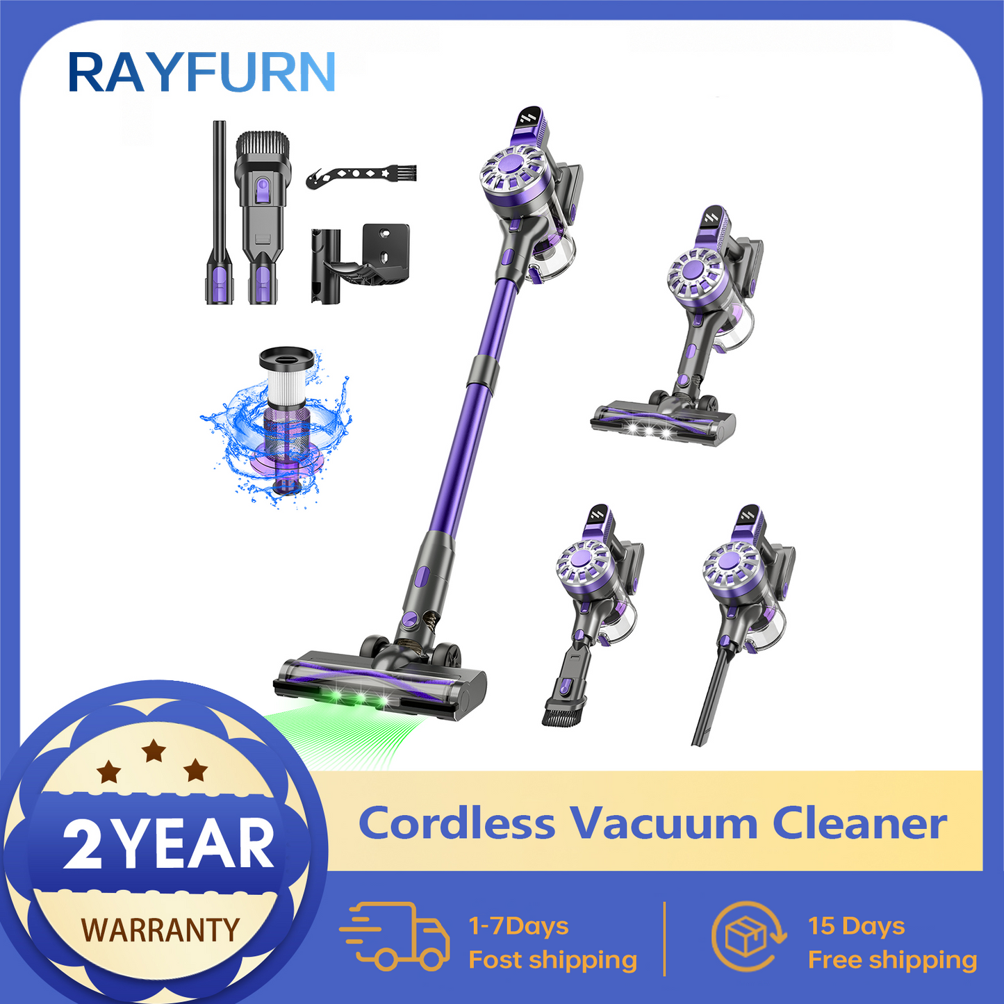 RAYFURN 12000Pa Cleaning Machine Powerful Cordless Upright Vacuum Cleaner Porta image 3