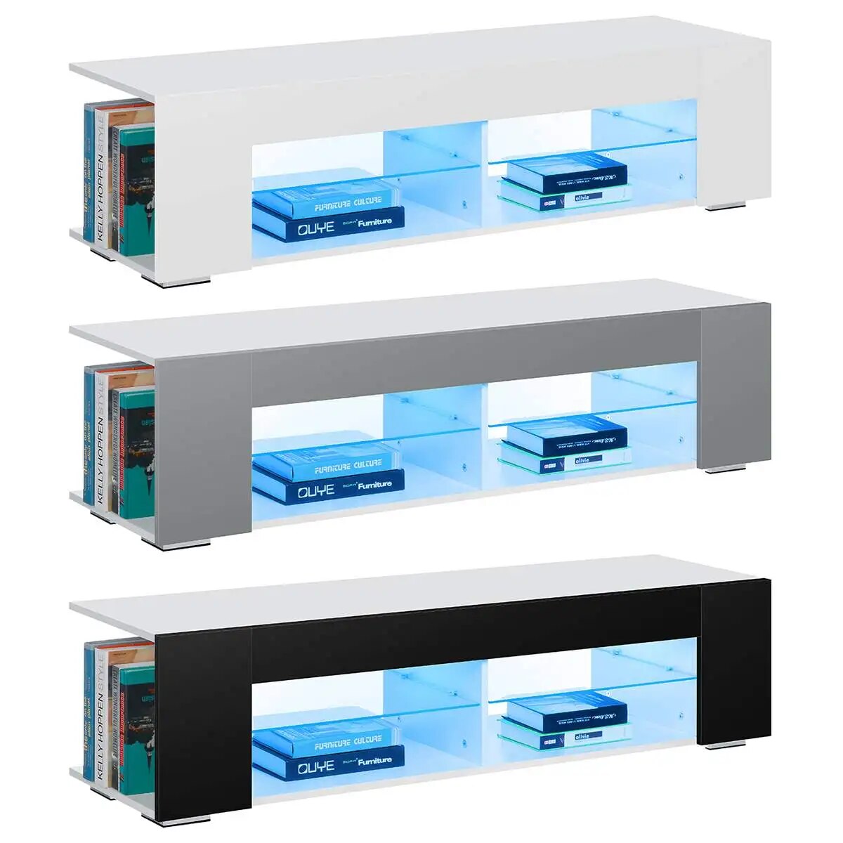 High Gloss Modern TV Stand Bookshelves With LED Light 4-Shelf Console Cabinet H image 7