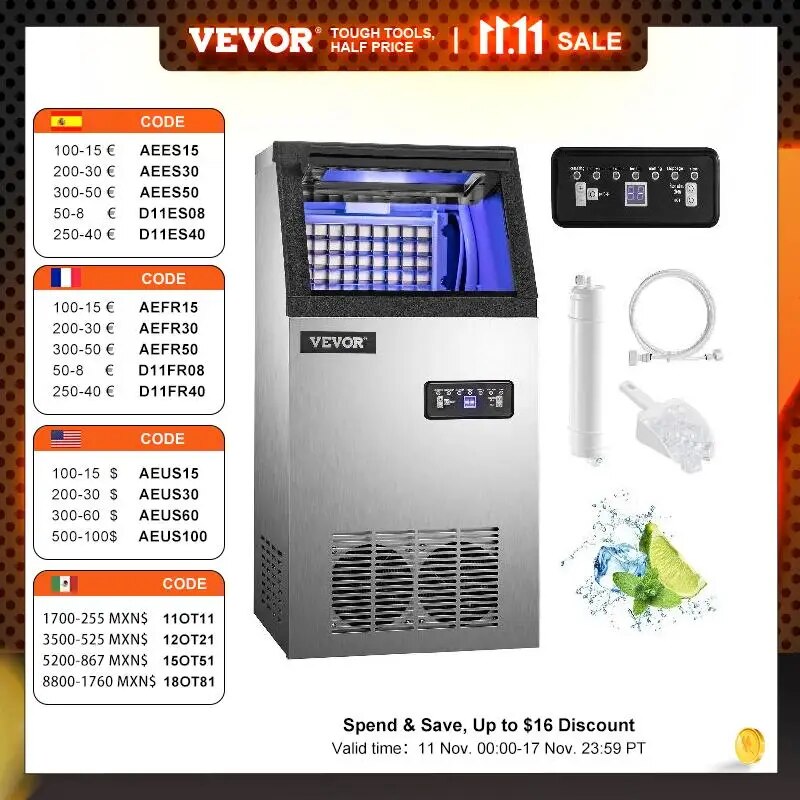 VEVOR 30KG 35KG 40KG 60KG/24H Commercial Ice Maker Ice Cube Machine High Ice Yi