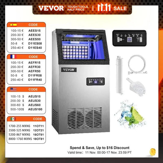 VEVOR 30KG 35KG 40KG 60KG/24H Commercial Ice Maker Ice Cube Machine High Ice Yi