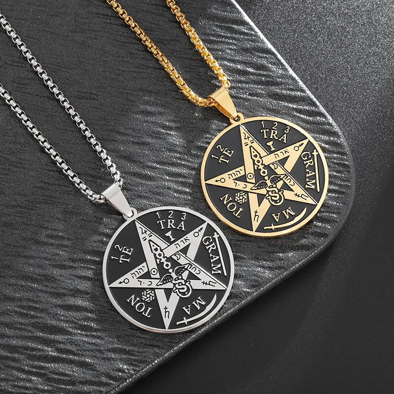 Witchcraft Pentagram Necklace Stainless Steel Men\\\\'s Jewish Hebrew Tetragram