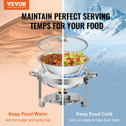 VEVOR 4QT 2-Pack Round ChaFolding Dish Set Stainless Steel Buffet Chafer with Full