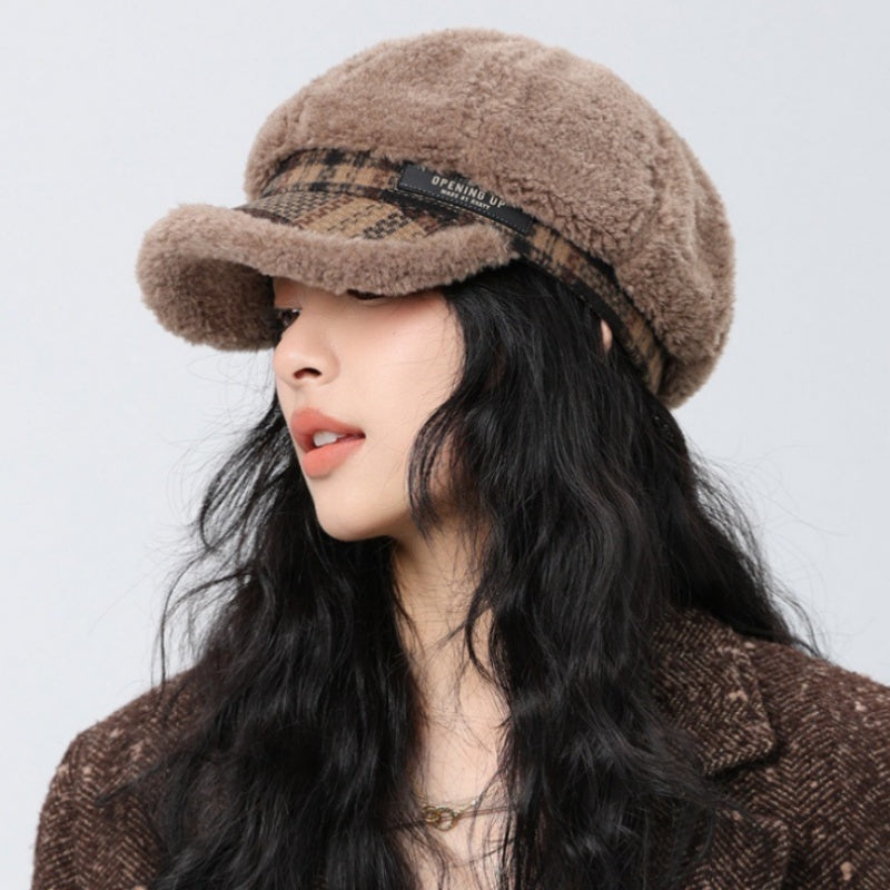 Plush Octagonal Cap Girls Autumn Winter Warm Beret Big Head Face Small Newspape image 2