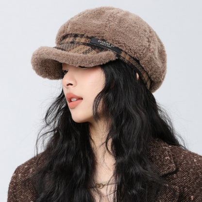 Plush Octagonal Cap Girls Autumn Winter Warm Beret Big Head Face Small Newspape image 2