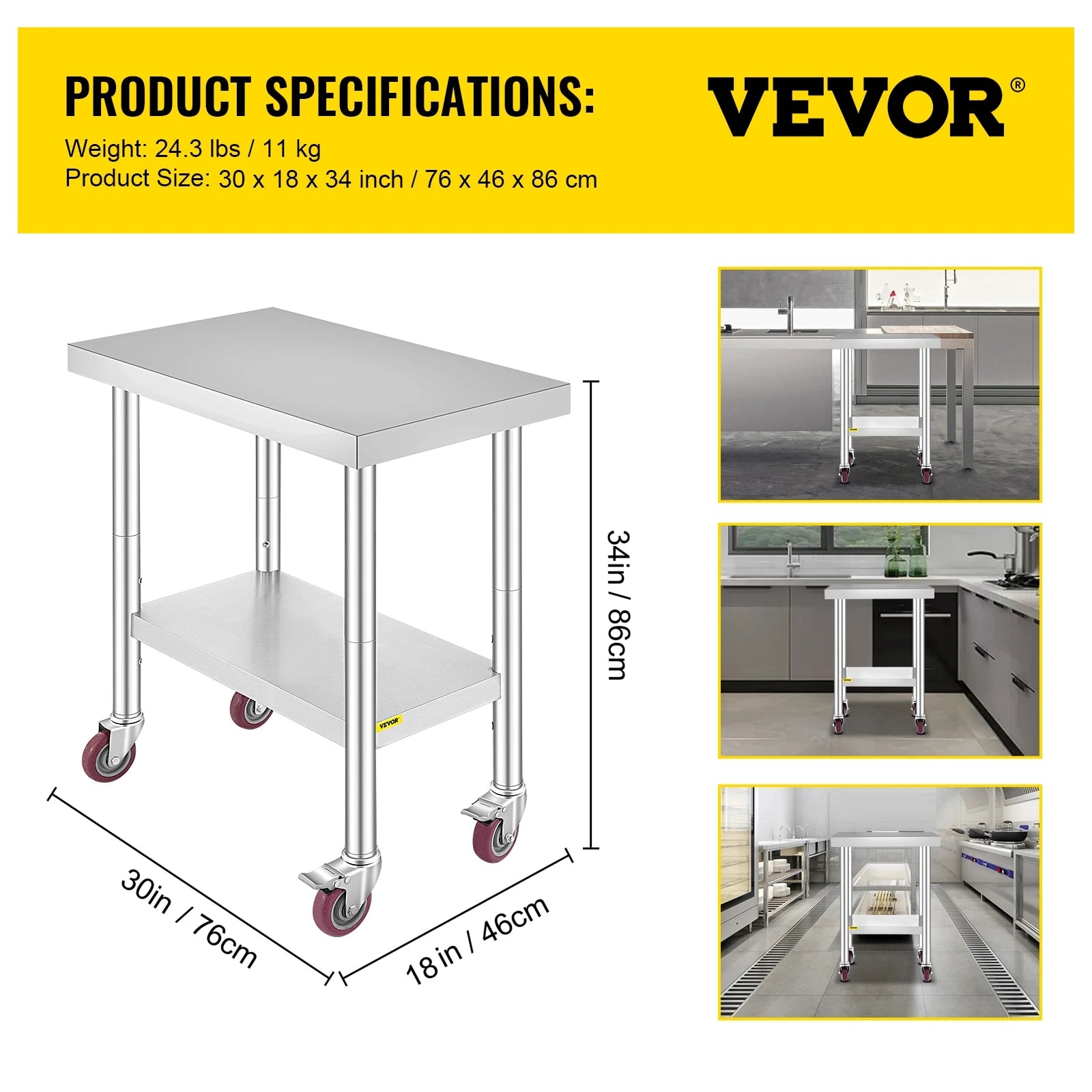 VEVOR Stainless Steel Kitchen Worktable shelves Commercial Work Bench Table wit image 4