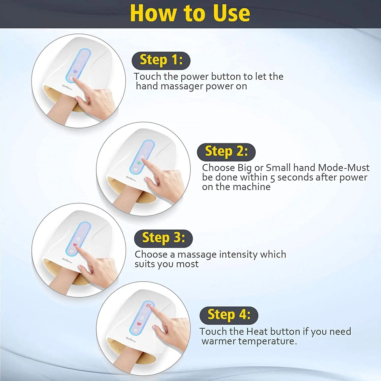 Cordless Hand Massager 3 Level Intensity Compression Palm Finger Shiatsu Pressu image 3