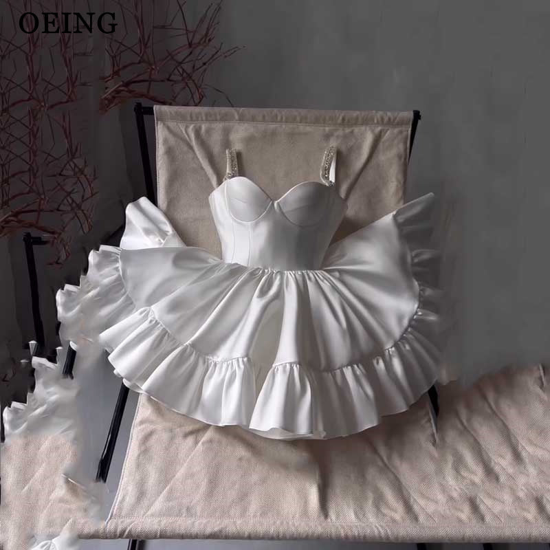 OEING White Prom Dress  Sweetheart Neck Ruffles Bow Straps Homecoming Dr