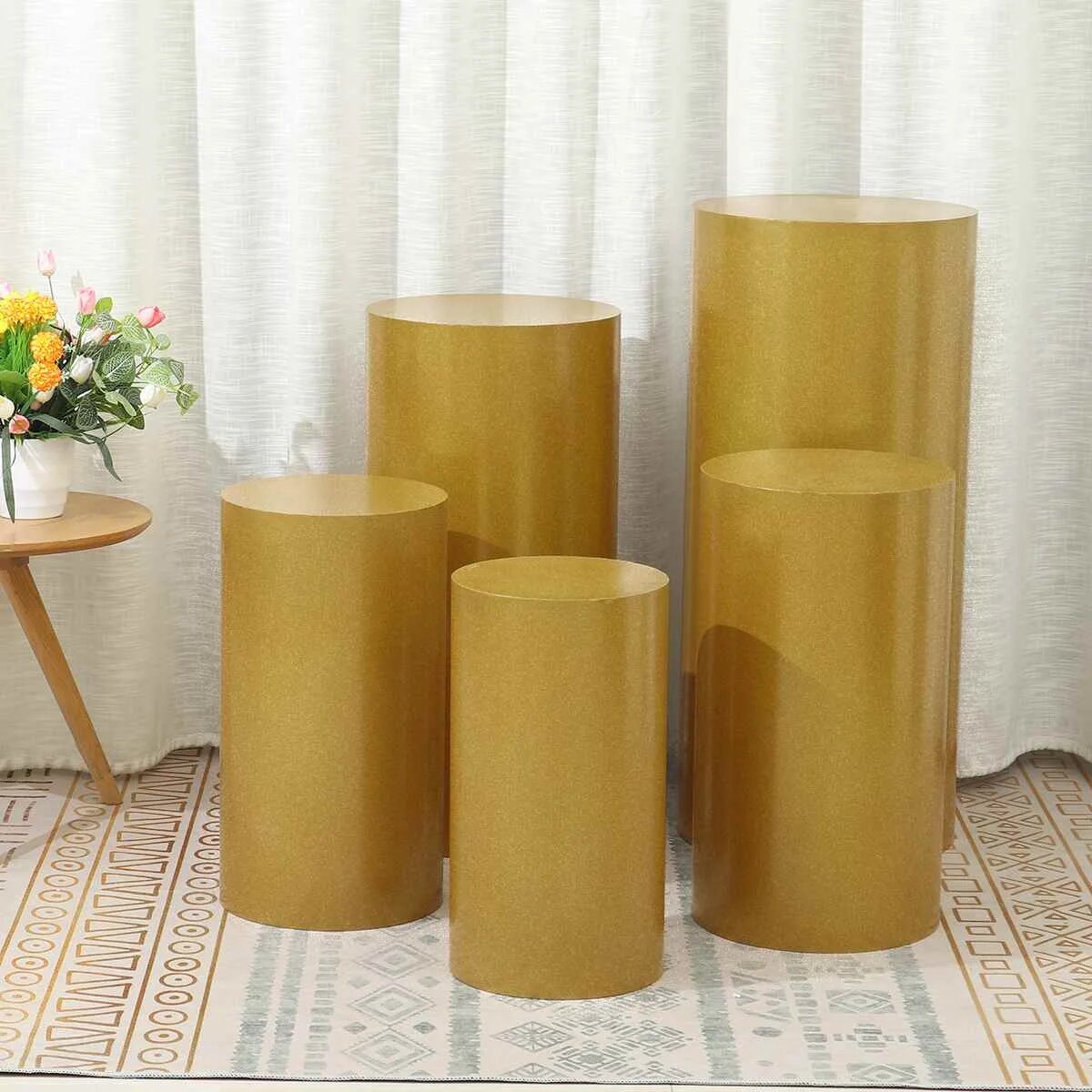 White Gold New Round Cylinder Pedestal Display Art Decor Plinths Pillars for DI image 5