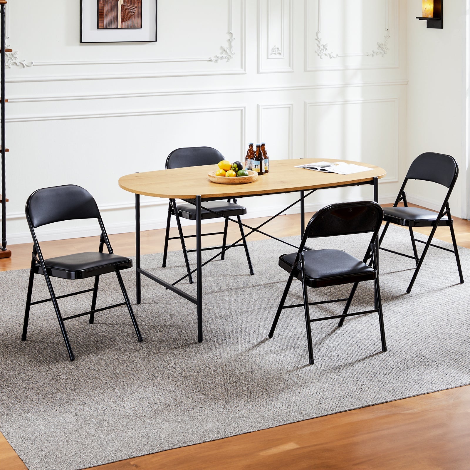 JHK Leather Padded Folding Chair 4 Pack Sturdy Metal Foldable Chairs Easy to Us image 0