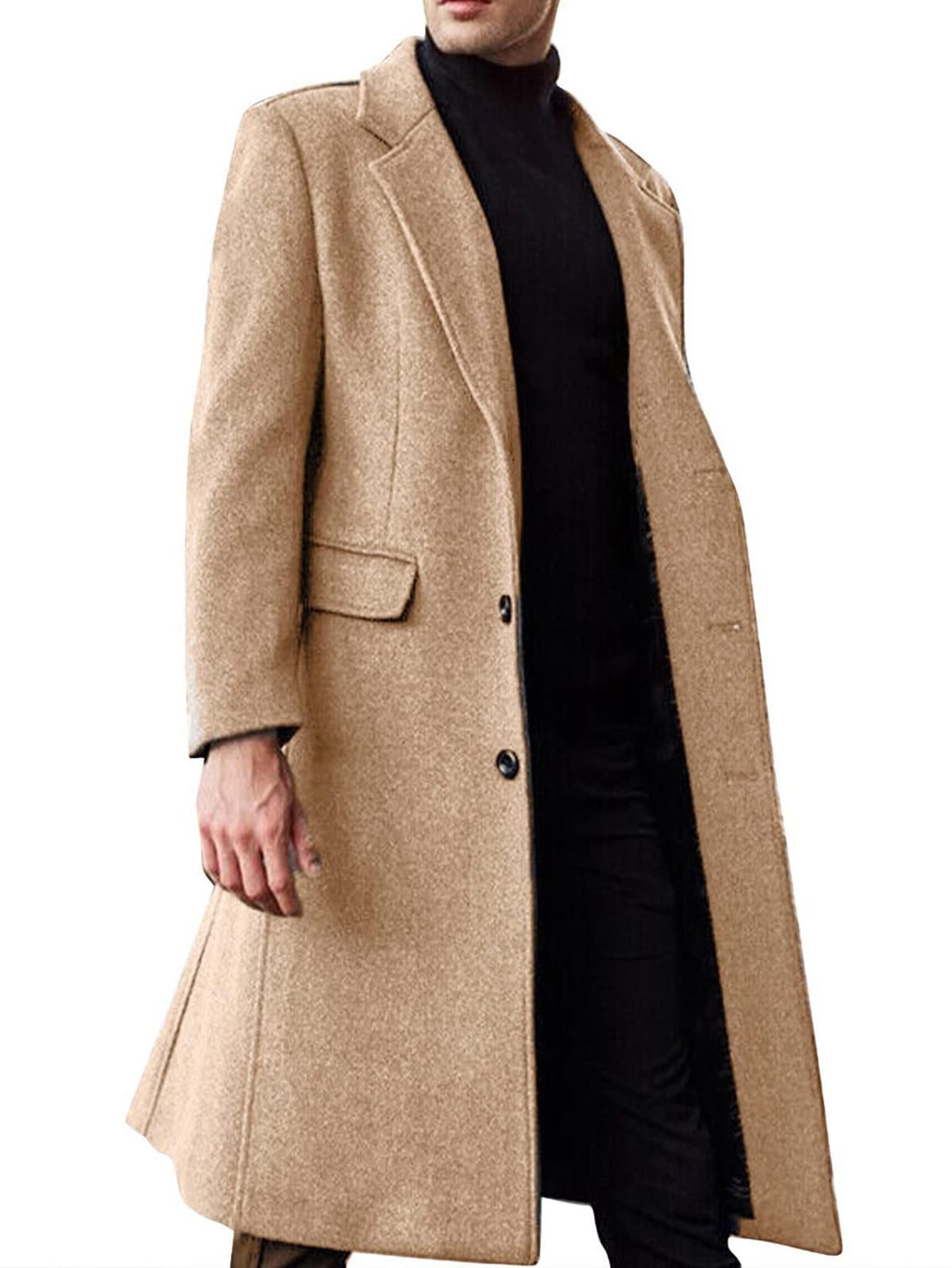 Men's British Style Long Wool Coat Classic Autumn Winter Trench Coat image 4
