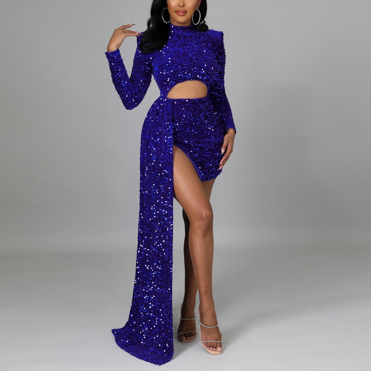 White/Red Hollow Out Sequins Long Dress Women Fashion Bodycon Lo