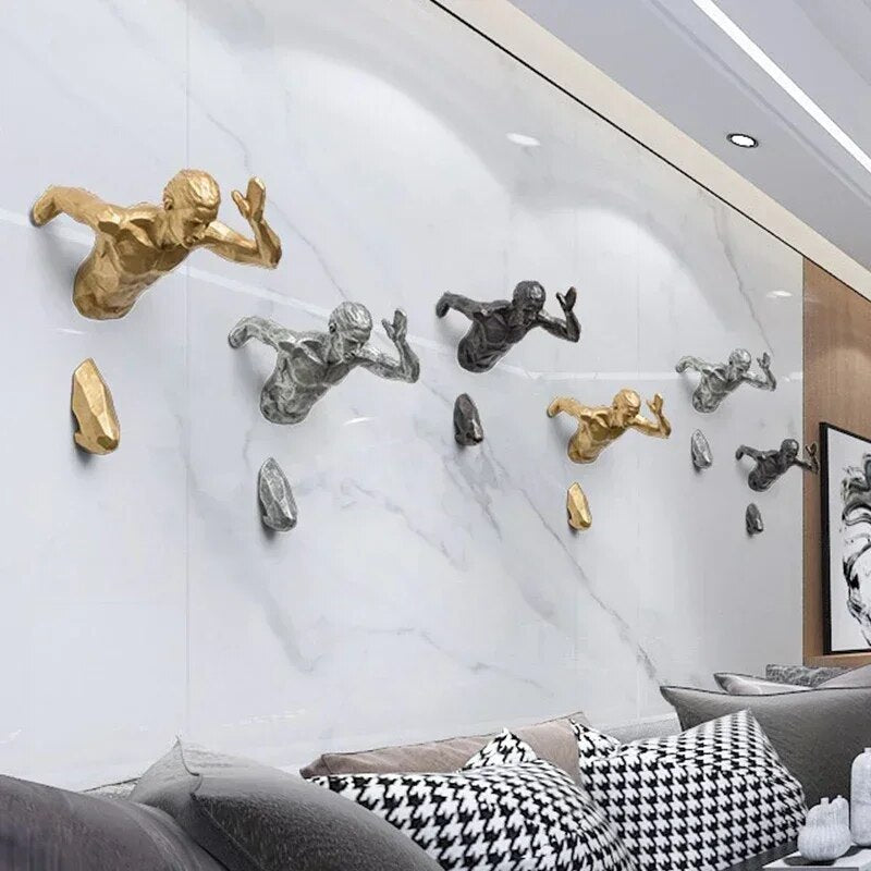 Nordic Resin Rock Climbing Statue Sports Running Man Wall Sculpture Decor Figur image 1