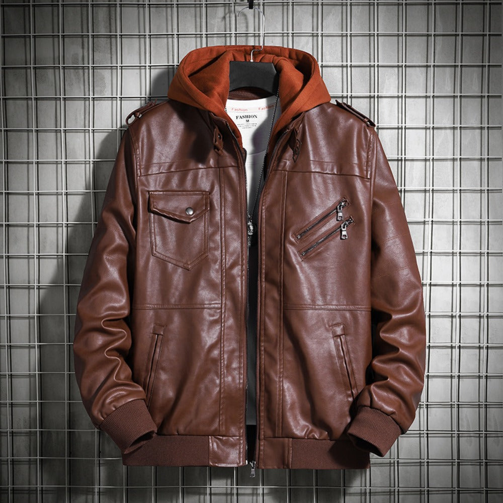 Hooded Leather Jacket Men's Jacket Winter PU Leather Coat Teenage Jackets Men's image 1