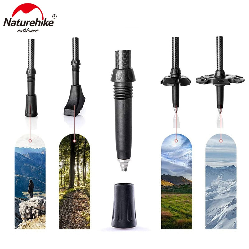 Naturehike Trekking Poles 2pcs Carbon Fiber Collapsible Telescopic Sticks Light image 5