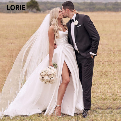 Lorie Satin Wedding Dresses Strapless  A-Line Bridal Gowns Princess Custom Made
