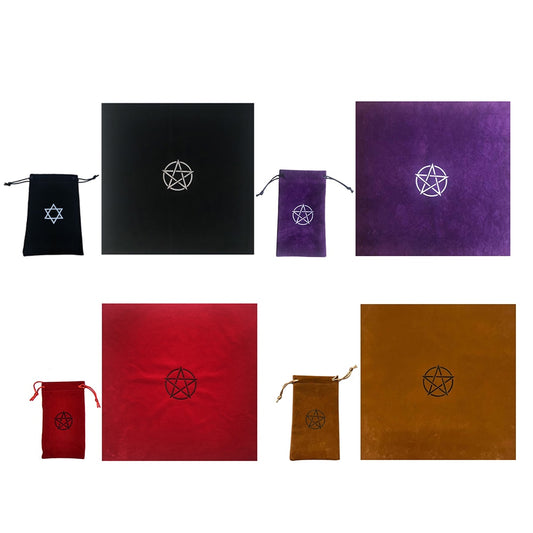 2pcs/set Pentagram Tarot Tablecloth with Bag Velvet Altar Tarot Cloth Pentacles