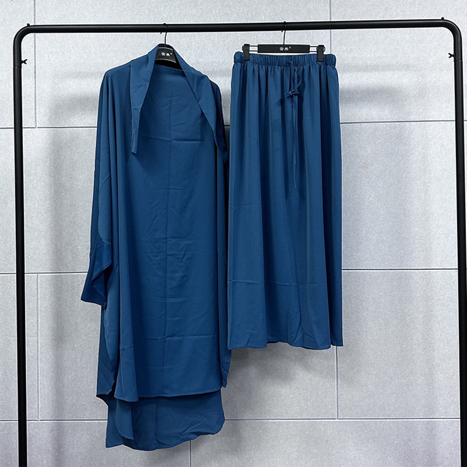Muslim Plus Size Two Piece Set Long Shirt Long Skirt Robe Set Solid Colour Casu image 5