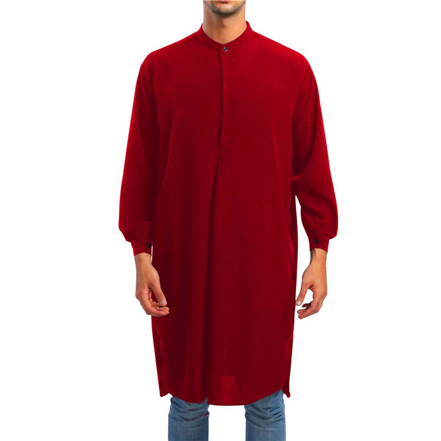 Men'S Spring Autumn Arab Long Gown Robe Shirt Solid Long Sleeve Button Down Mus image 4