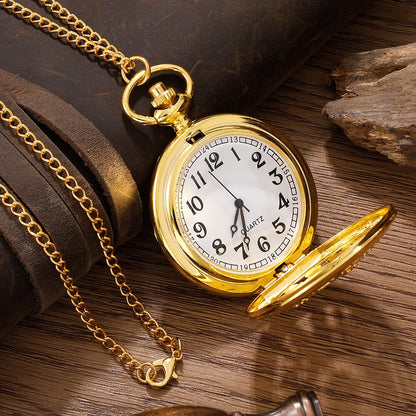 Antique Steampunk Vintage Arabic Numerals Quartz Pocket Watch Gold Case Necklac image 3