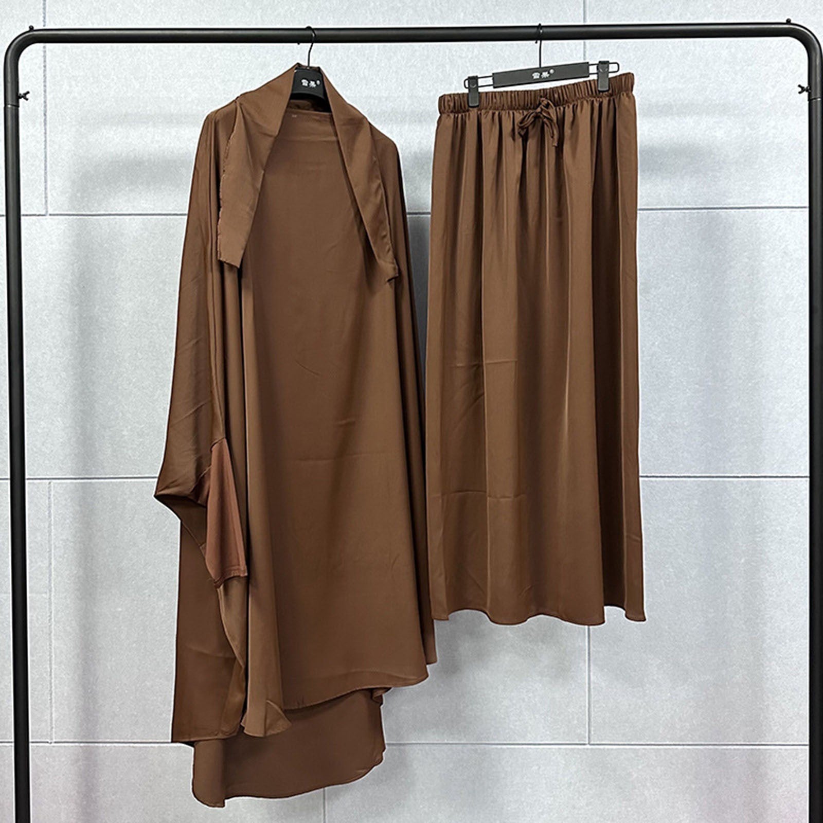 Muslim Plus Size Two Piece Set Long Shirt Long Skirt Robe Set Solid Colour Casu image 6