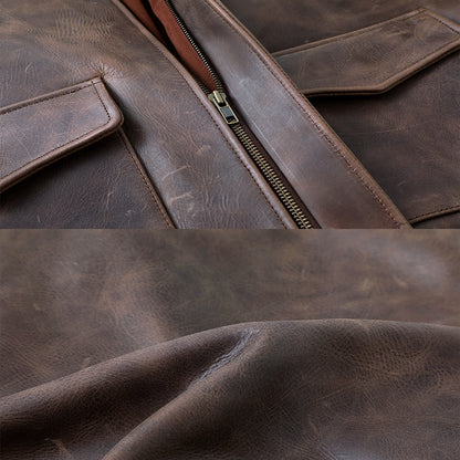 Brown Autumn Men's Vintage A2 Jacket Plus Size 4XL Military Style Natural Thick image 3