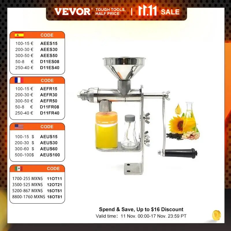 VEVOR Manual Oil Press Machine 304 Stainless Steel for DIY Seed Nut Peanut Oil image 2
