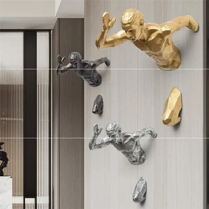 Nordic Resin Rock Climbing Statue Sports Running Man Wall Sculpture Decor Figur image 7